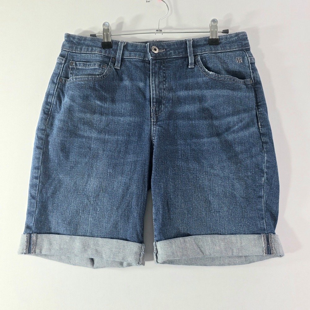 Tommy Hilfiger Womens Denim Bermuda Shorts Medium Wash Cuffed Blue Size 8